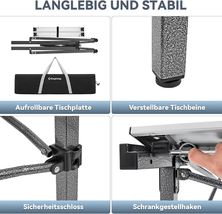 KingCamp Campingtisch Klapptisch Gartentisch Leichtgewicht für 4-6 Personen Silver, Silver