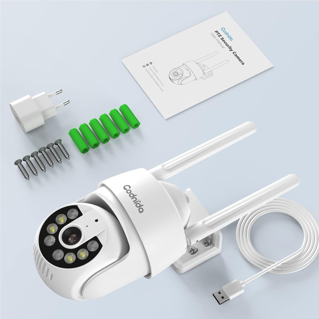 Codnida 2K Überwachungskamera Aussen WLAN Kamera Überwachung Aussen 360° Ansicht 3MP Kamera mit 2-We