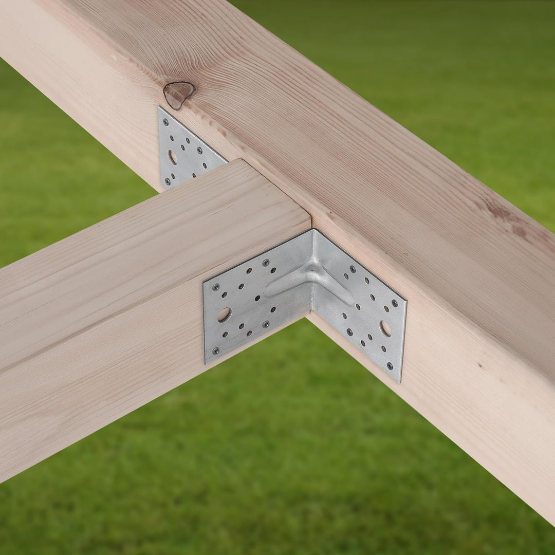 KOTARBAU® 25 Stk. Winkelverbinder 100x100x80 mm mit Rippe Sicke Lochwinkel Bauwinkel Holzverbinder B