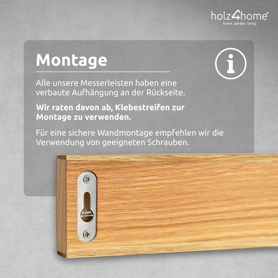 holz4home® Magnetleiste Messer Eichenholz 40x6 cm I Messerleiste magnetisch zum Kleben oder Schraube