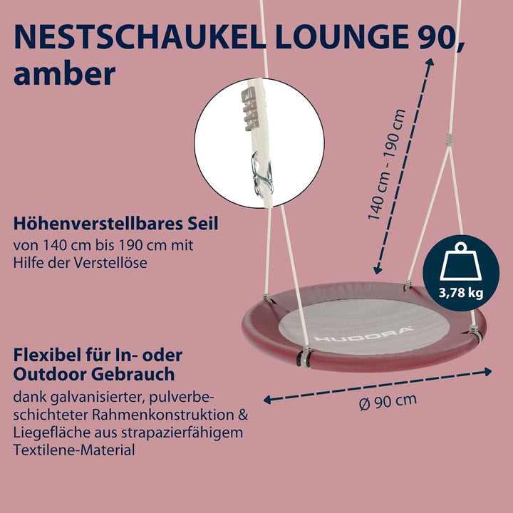 HUDORA Nestschaukel Lounge - Höhenverstellbare Nestschaukel mit 90/110cm Durchmesser für bis zu 150k