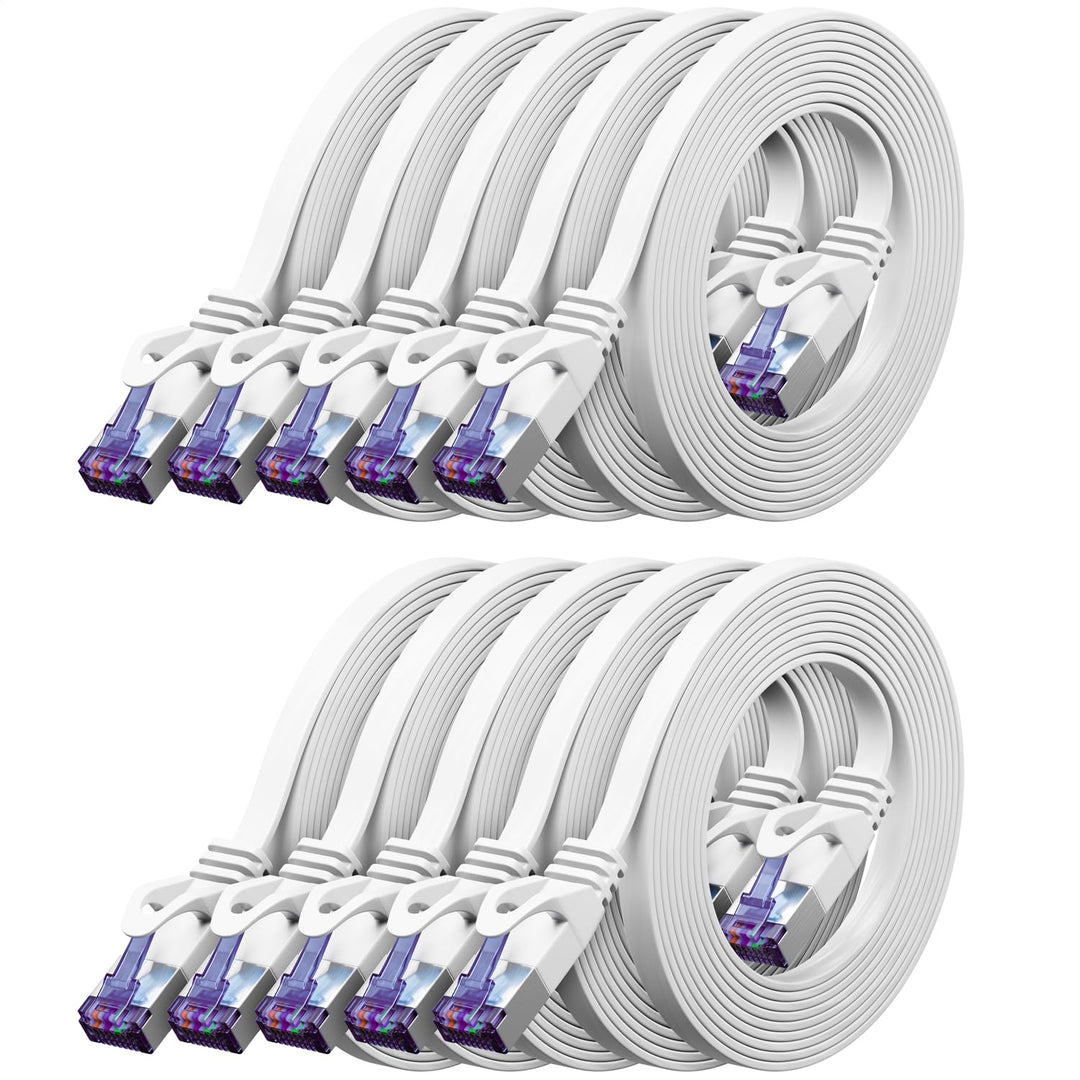 deleyCON 10x 0,5m Flaches CAT7 Netzwerkkabel (CAT 7 mit 10 Gbit/s) Gigabit LAN - RJ45 Ethernet Kurze