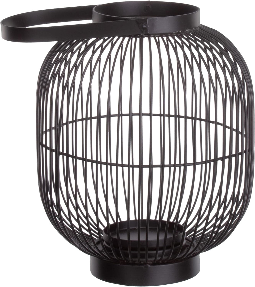 Brandsseller Windlicht Ø 22 x H 28,5 cm Metall mit Henkel Gitter Design Schwarz Kerzenständer Latern