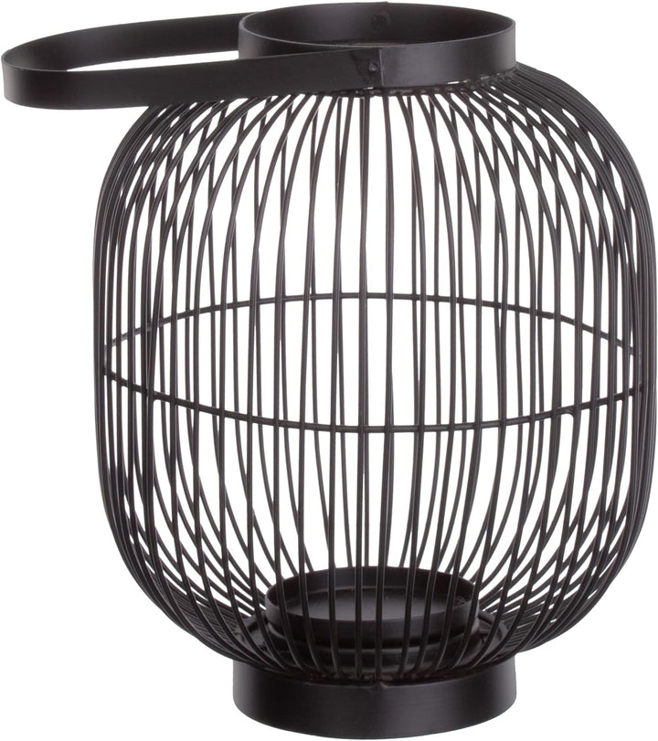 Brandsseller Windlicht Ø 22 x H 28,5 cm Metall mit Henkel Gitter Design Schwarz Kerzenständer Latern