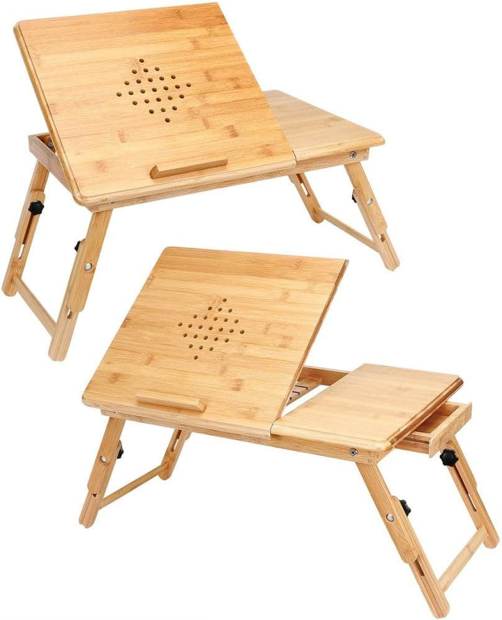 CASARIA® Laptoptisch Höhenverstellbar Holz 2er Set 5-Fach Neigbar inkl. Schublade Lüftungslöcher Bam
