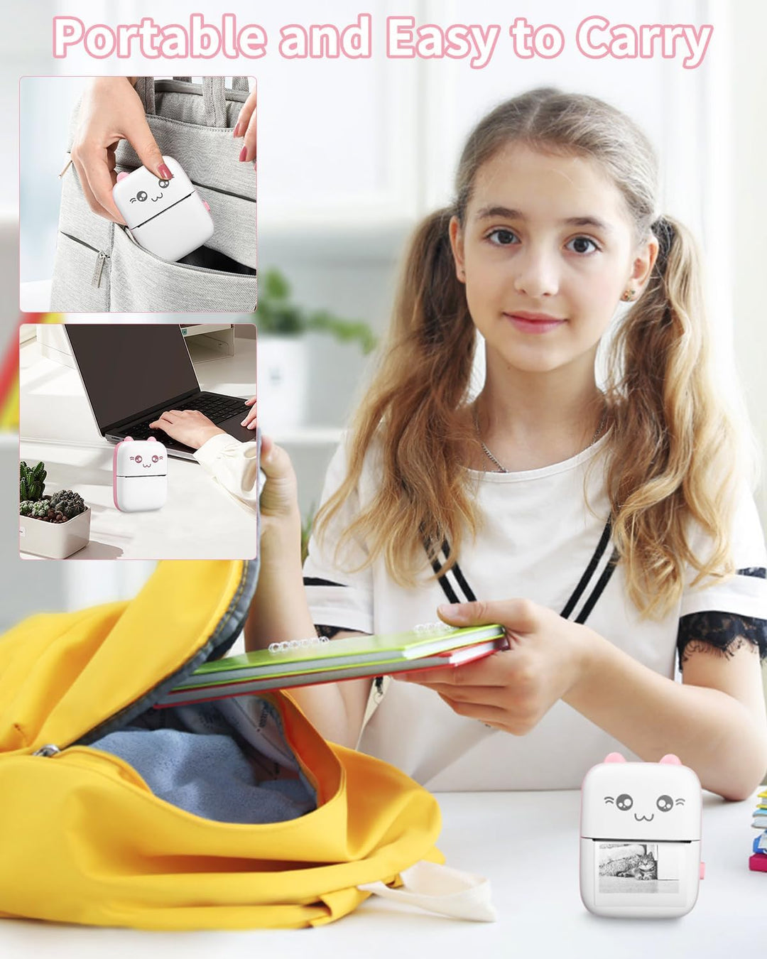 Zounin Mini Drucker, Tragbarer Fotodrucker, Smartphone Bluetooth Drucker (PINK), PINK