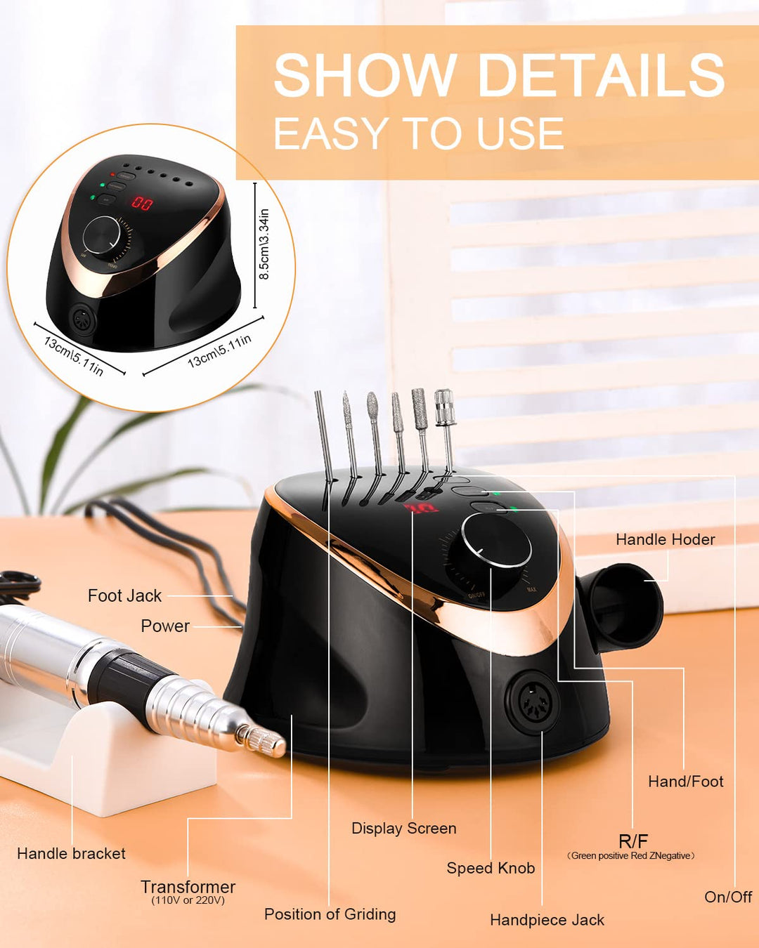 Nagelfräser Elektrisch für Gelnägel 35000 U/Min Maniküre Pediküre Set 6 in 1 Nagelfeile Nagel Fräsma