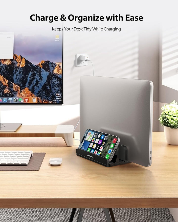 AboveTEK Vertikaler Laptopständer, Laptophalter für Laptop bis zu 17,3 ", 4 in 1, 3 Steckplätze Anti