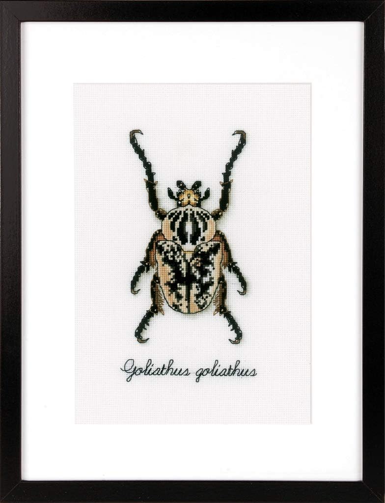 Vervaco Zählmusterpackung Beiger Käfer Aida Kreuzstickpackung zum Auszählen, weiss, 12 x 18 x 0,3 cm