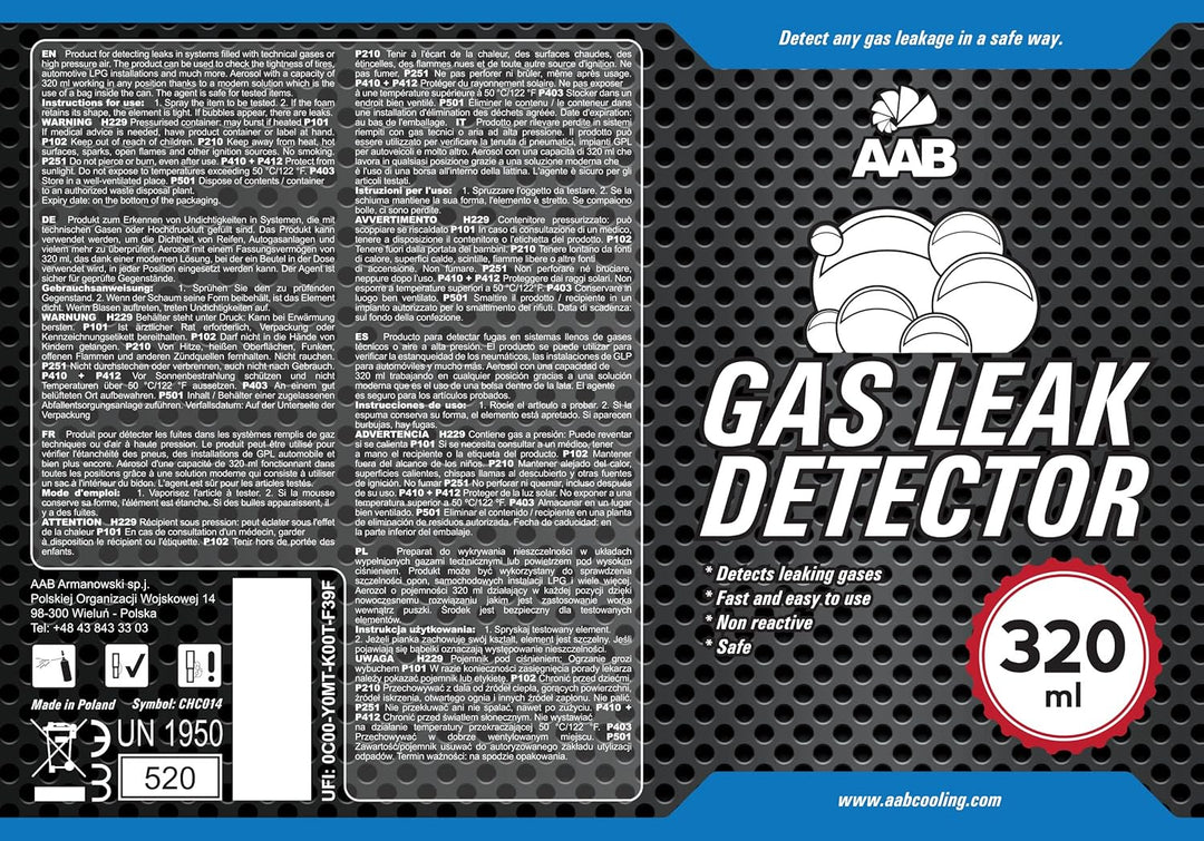 AABCOOLING Gas Leak Detector 320ml - Klimaanlage Auto, Gasleckspray, Klima Leckstopp, Lecksuche Spra