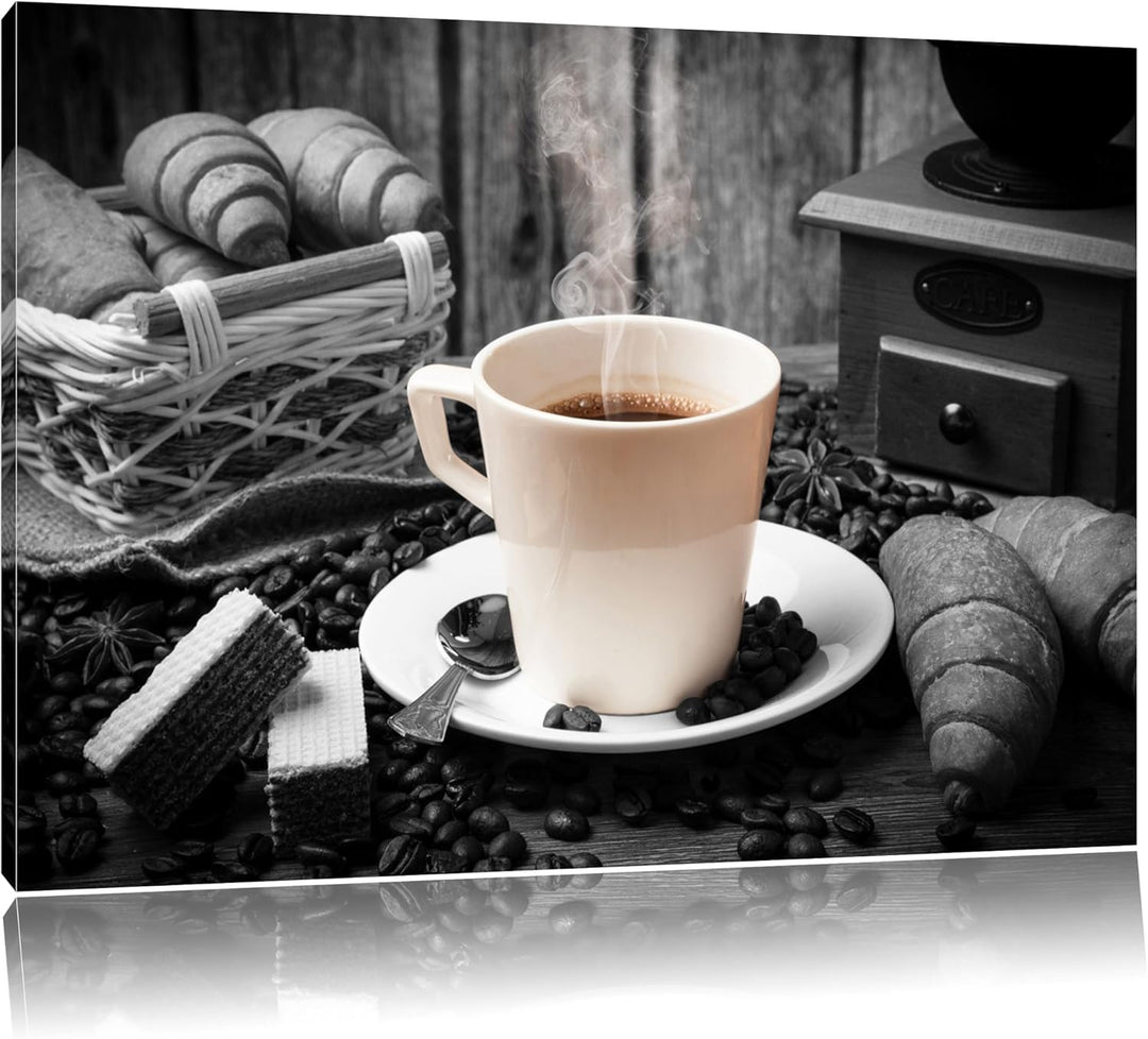 frisch aufgebrühter Kaffee schwarz/weiss Format: 100x70 auf Leinwand, XXL riesige Bilder fertig gera