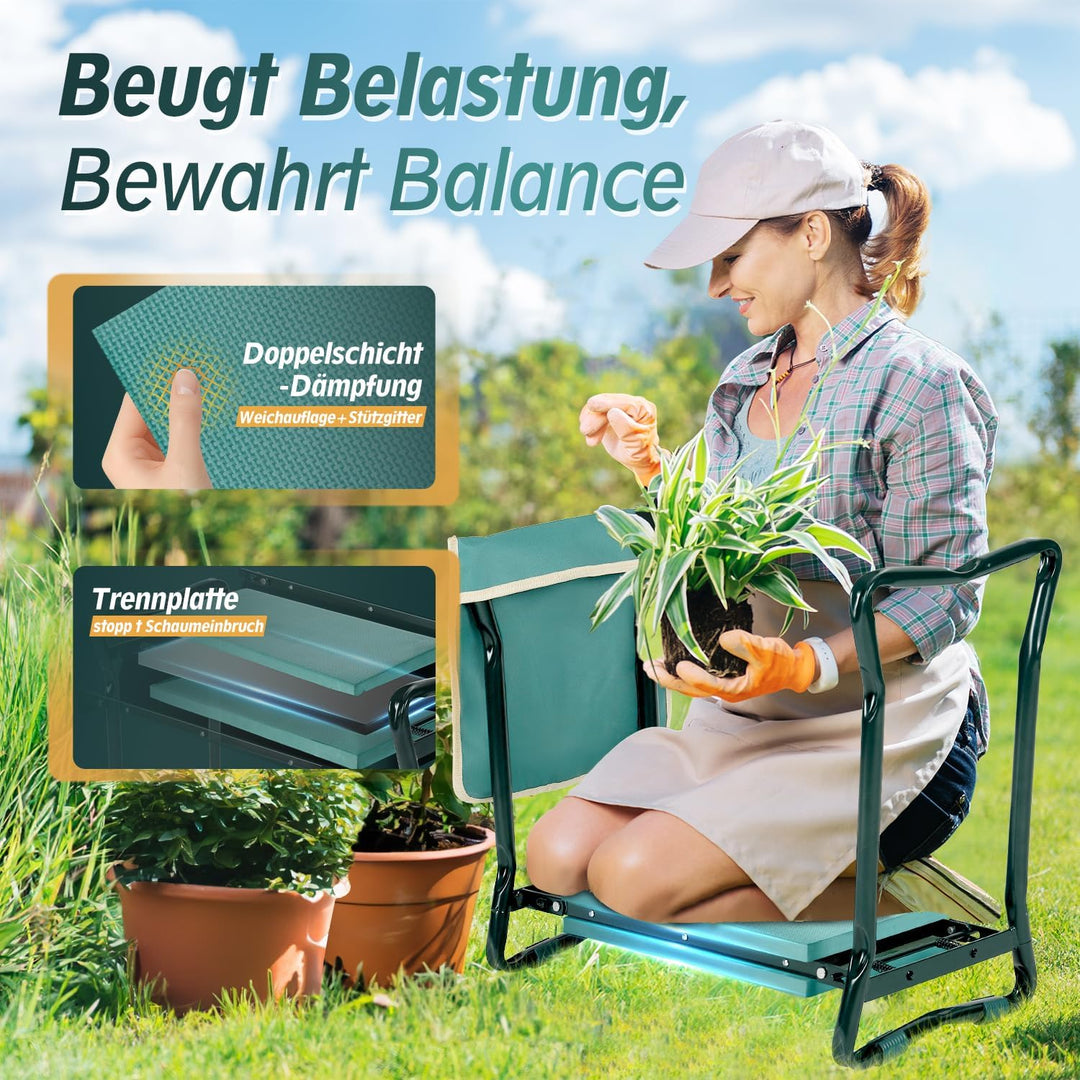 Sekey 2 in 1 XXL Kniebank für Gartenarbeit Gepolstert Gartenhocker Klappbar Gartenbank Höhenverstell