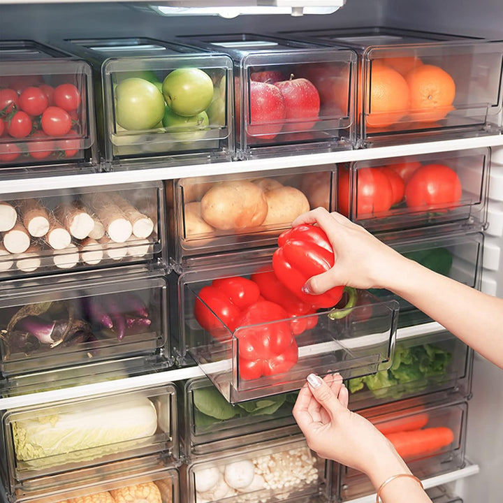 YekouMax Fridge Organizer, Fridge Drawers with Handle, Stackable Transparent Container for Kitchens,