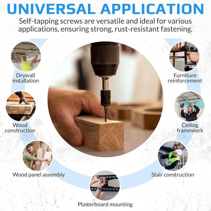 3.5x41mm Schwarze Trockenbauschrauben, Selbstschneidend, Phillips-Senkkopf, Grobgewinde, Scharfer Pu