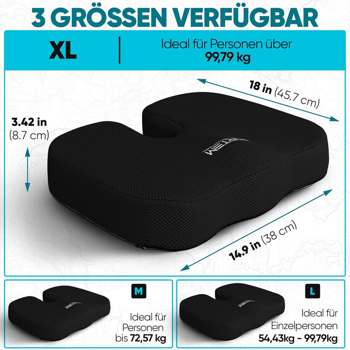 FORTEM XL Autositzkissen, Memory-Schaum-Kissen für Büro Computersessel & Lindert Schmerzen an Steiss