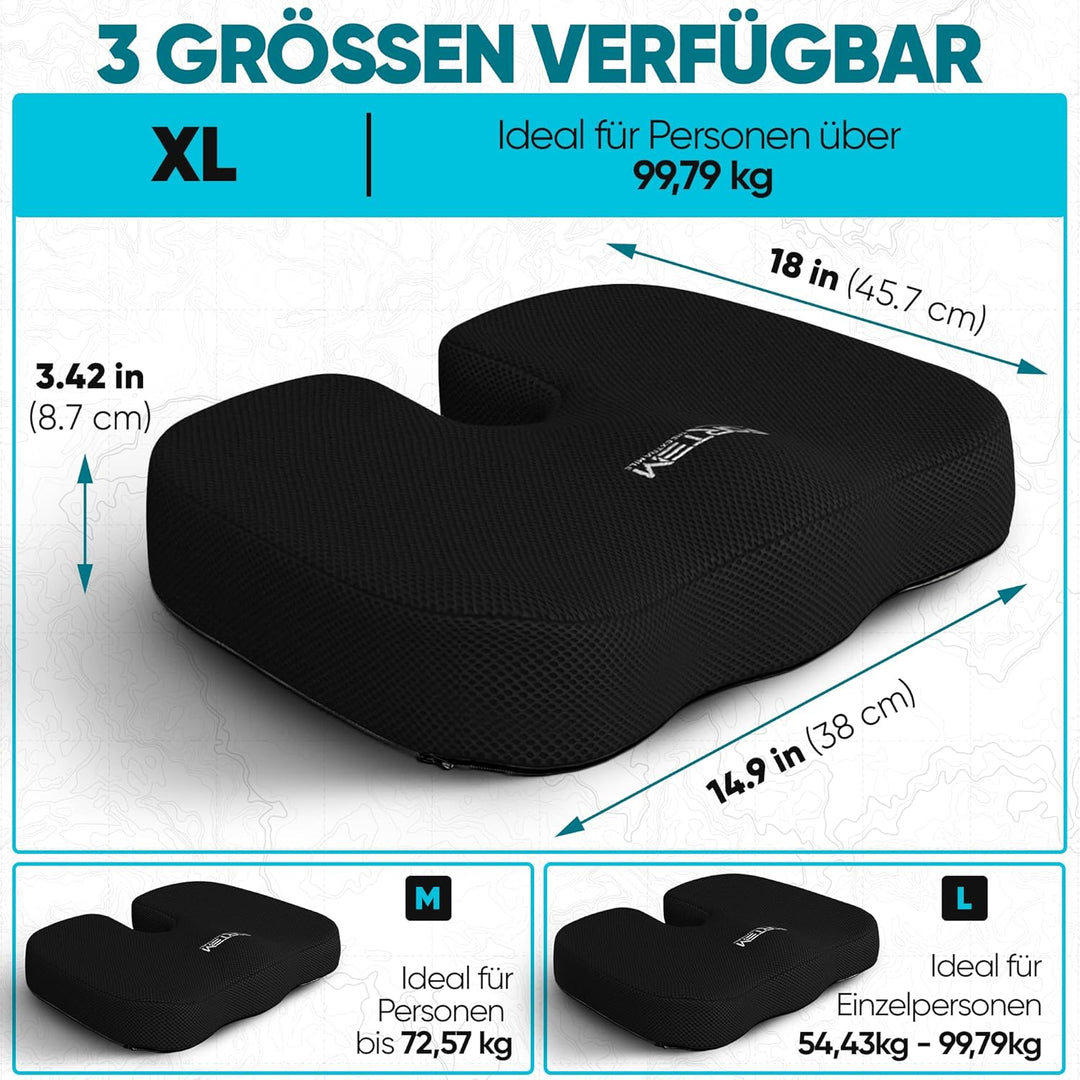FORTEM XL Autositzkissen, Memory-Schaum-Kissen für Büro Computersessel & Lindert Schmerzen an Steiss