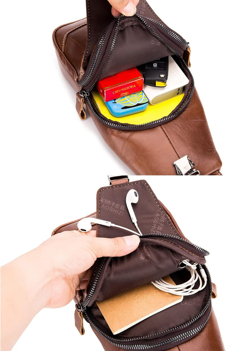 Herren-Brusttasche Umhängetasche aus Echtem Leder Sport und Freizeit im Freien Multifunktionale Vint