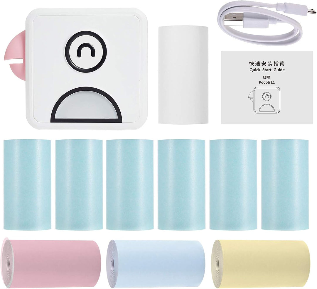 Bisofice Poooli Fotodrucker für Smartphone, Drahtlose BT-Verbindung, 6 Rollen Selbstklebendes Thermo