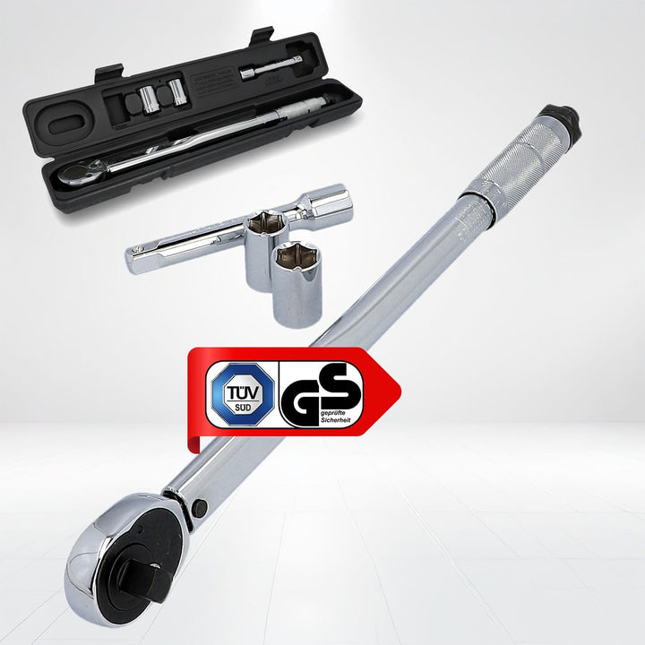 UNITEC Drehmomentschlüssel, Einstellbar von 40 bis 210 Nm, Antrieb 1/2" Vierkant, mit Stecknüssen 17