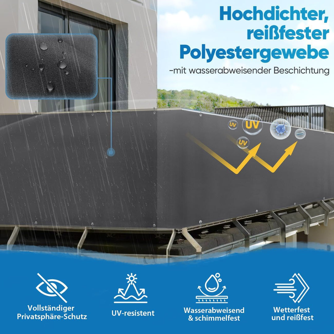 Sekey Balkon Sichtschutz Balkonabdeckung Balkonverkleidung blickdichte Wind- und UV-Schutz, 100% Pri
