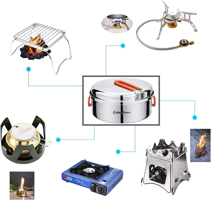 KingCamp Camping Kochset Adventurer I Pro Koch Geschirr Set Stahl Topf Pfanne