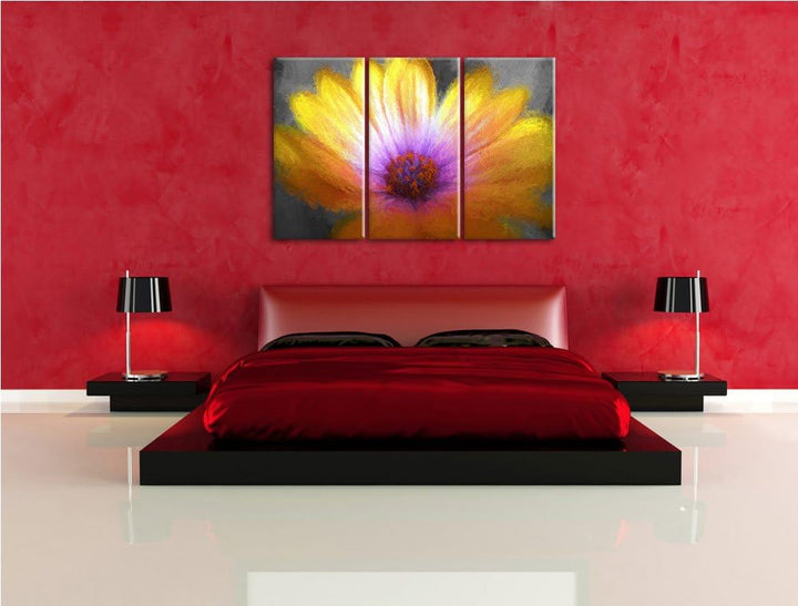 aussergewöhnliche Blume schwarz/weiss Deluxe 3-Teiler Leinwandbild 120x80 Bild auf Leinwand, XXL rie
