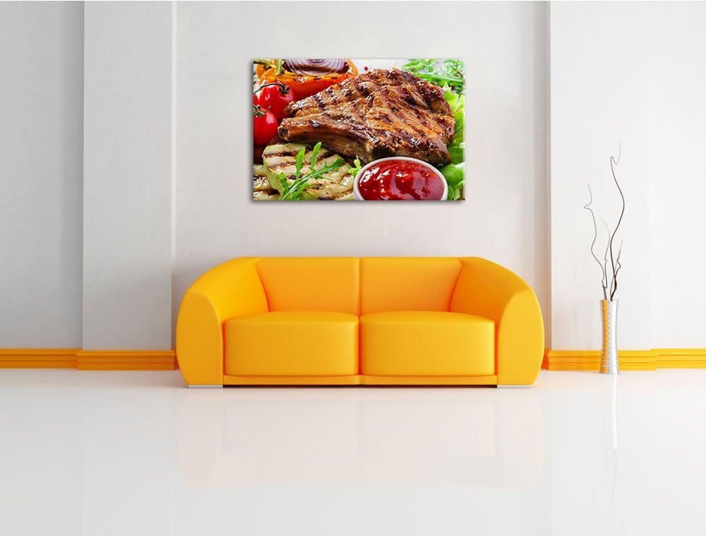 Gegrilltes Steak Format: 100x70 auf Leinwand, XXL riesige Bilder fertig gerahmt mit Keilrahmen, Kuns