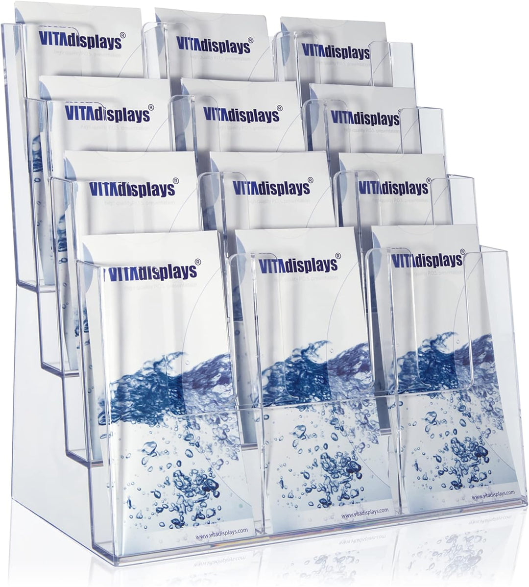 Taymar Prospekthalter DIN A4 / A5 / DIN lang vierstufig Aufsteller Prospektständer Flyerhalter Acryl