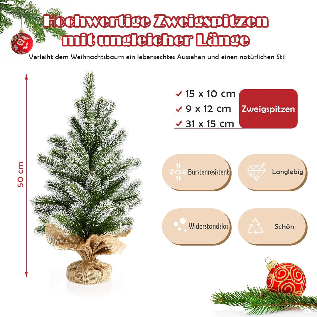 COSTWAY 50 cm Mini künstlicher Weihnachtsbaum, Kleiner Tannenbaum, Tisch-Christbaum mit Schnee, 55 Z