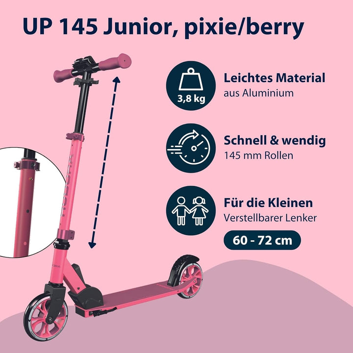 HUDORA Scooter Up 145 Junior - Hochwertiger & sicherer Kinder Roller ab 3 Jahre - Zusammenklappbarer