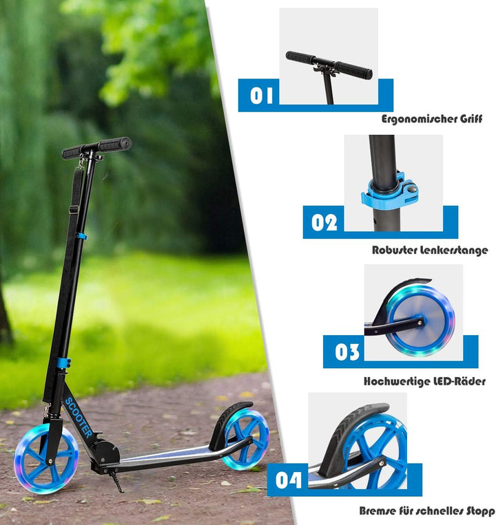 COSTWAY Scooter Roller klappbar, Tretroller höhenverstellbar, Cityroller 100kg Tragkraft, Sport Kick