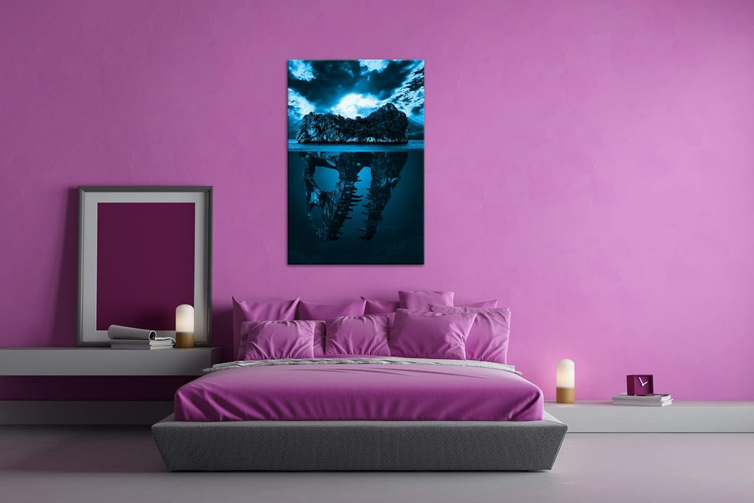 deyoli tropische Totenkopf Insel Format 80x60 Effekt: Monocrome Blau als Leinwandbild, Motiv fertig