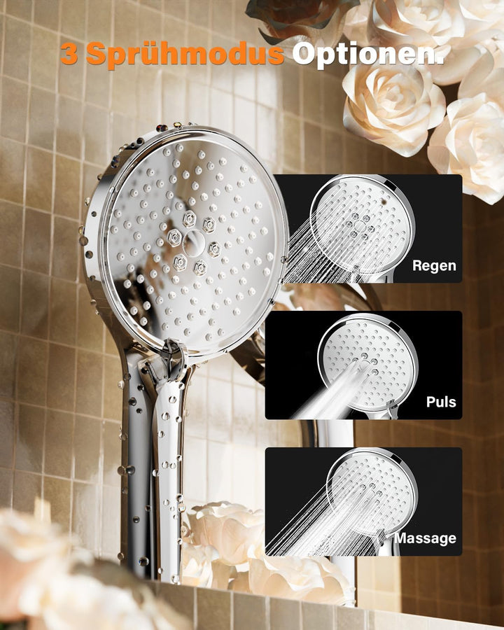 Cobbe Duschkopf Wassersparender, Hochdruck Handbrause mit 3 Strahlarten, Duschbrause Gross, Brauseko
