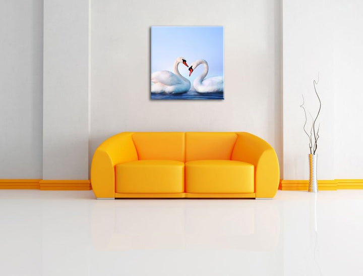 Pixxprint Zwei prächtige Schwäne auf dem Wasser, Format: 70x70 auf Leinwand, 70x70