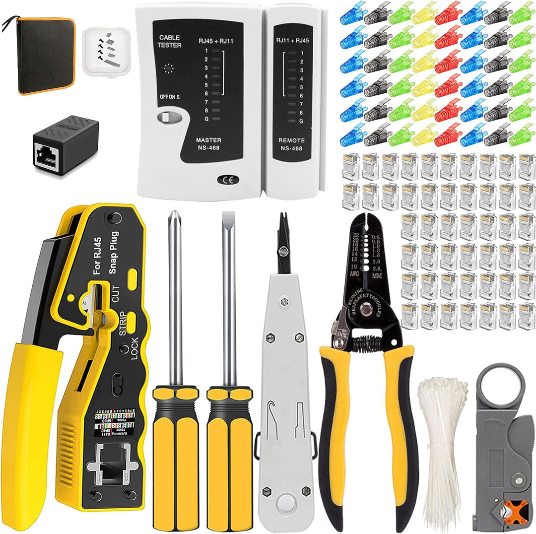 MAYLINEE RJ45 Netzwerk Werkzeug Set Crimpwerkzeugsatz, Durchgangs Crimpschneider für CAT5E/CAT6, Abi