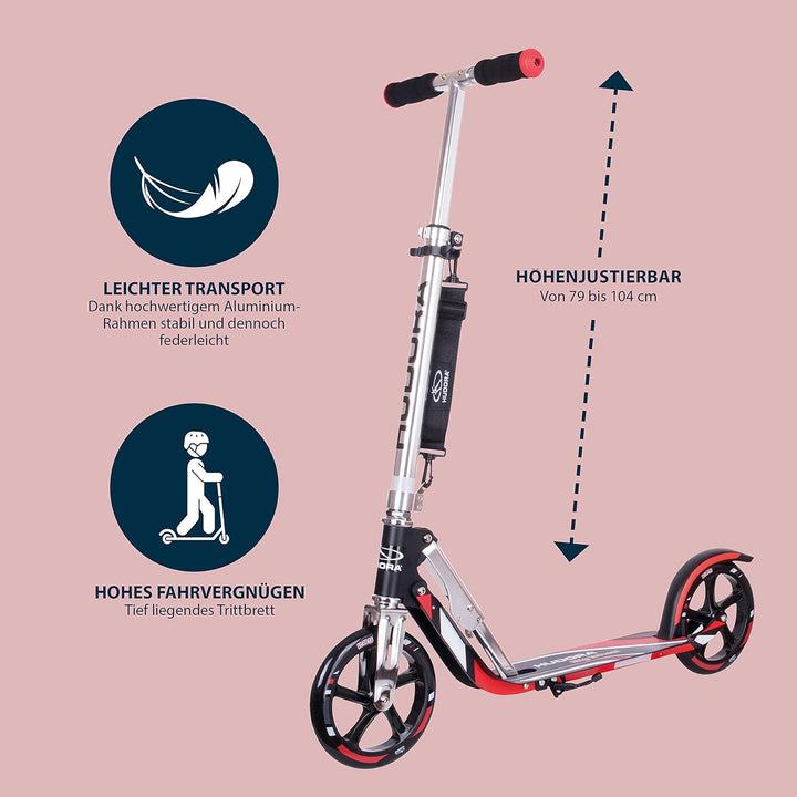 HUDORA BigWheel 205 Scooter - Stabiler Aluminium-Roller - Höhenjustierbarer & zusammenklappbarer Cit