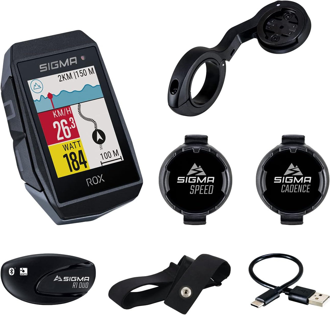 SIGMA SPORT ROX 11.1 EVO Black Sensor Set | Fahrradcomputer kabellos GPS & Navigation inkl. Geschwin