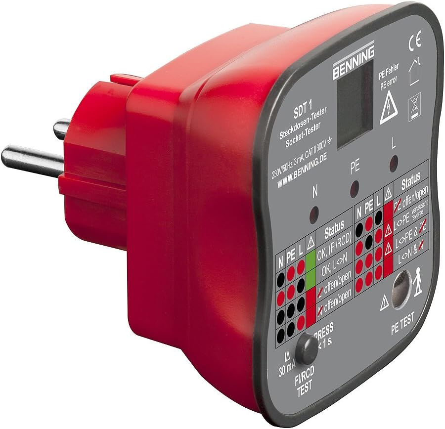 Benning Sockeltester SDT 1 mit Fingerkontakt, 020053 & 10911 Tasche Schutztasche für Spannungsprüfer