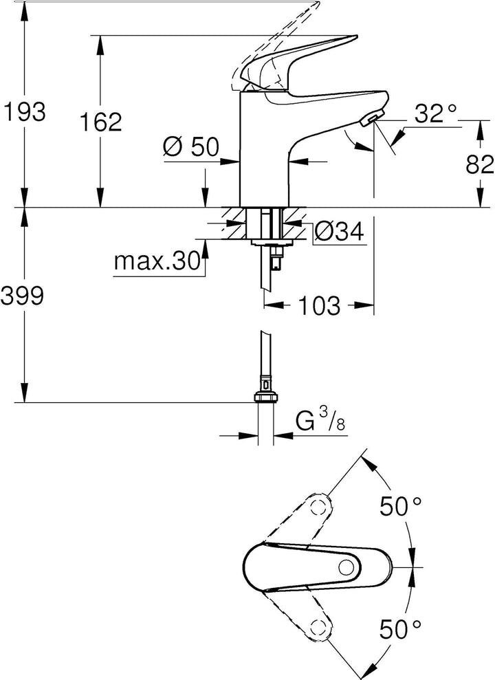 GROHE Swift - Waschtischarmatur (wassersparend, ~16cm hoch, inkl. Montagewerkzeug, Push-Open Ablauf)