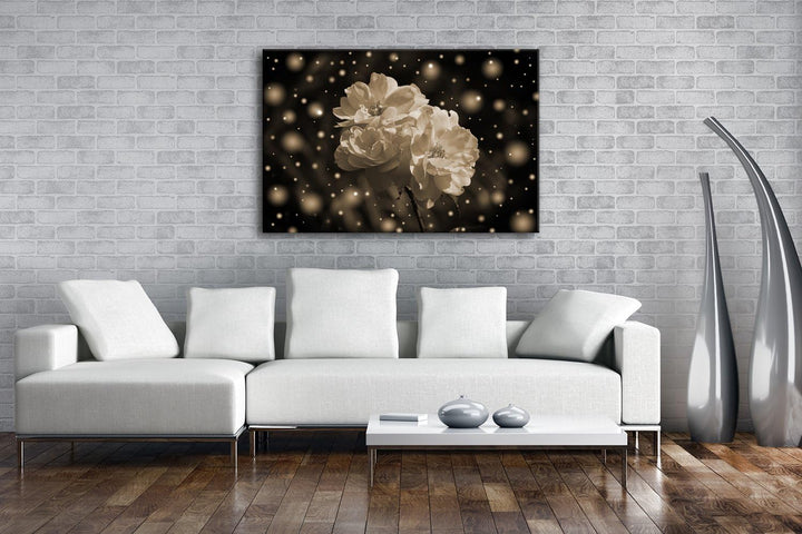 deyoli verschneite rosa Blumen Format: 80x60 Effekt: Sepia als Leinwand, Motiv fertig gerahmt auf Ec