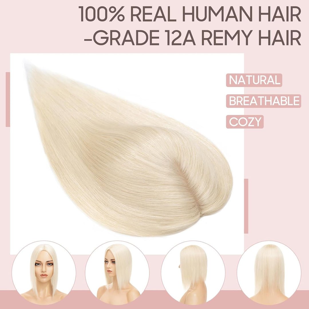 Silk-co Hair Topper Echthaar, 10x12cm Basis Toupet Damen, Haartopper Echthaar mit Remy Seide Basis,