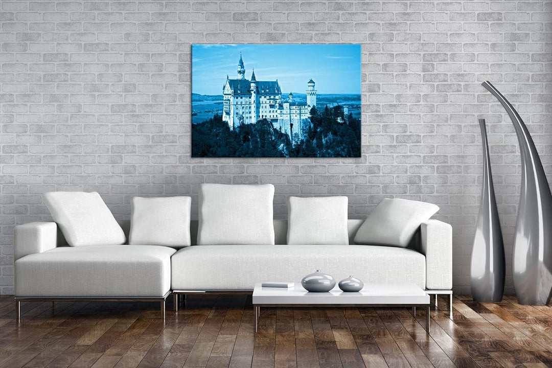 deyoli Neuschwanstein Burg in Deutschland Format 80x60 Effekt: Monocrome Blau als Leinwandbild, Moti