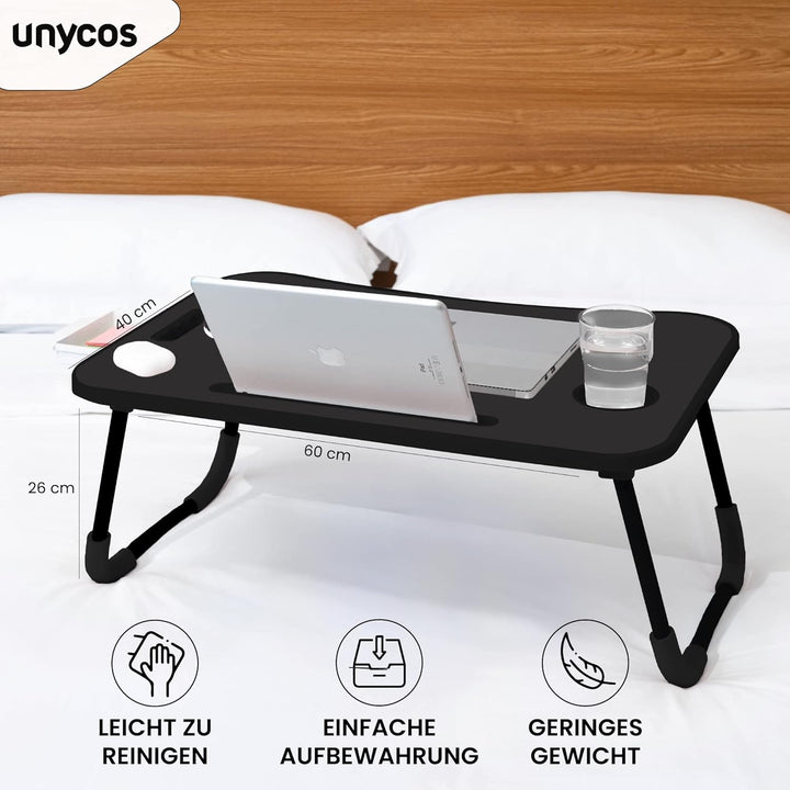 unycos - Klappbarer Laptoptisch, Betttablett, Leseständer, Computertisch, Frühstückstablett, Beistel