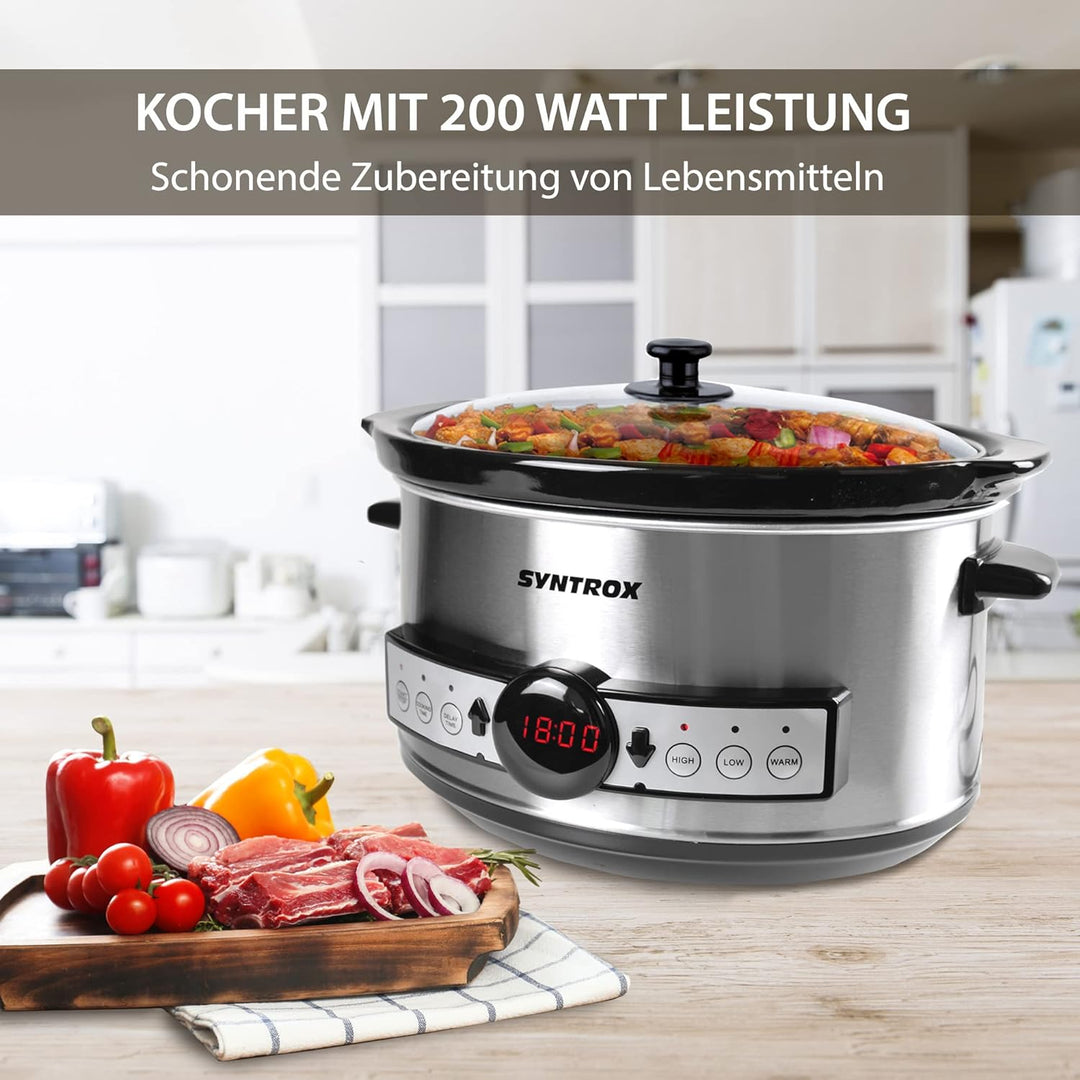 Syntrox Germany Slow Cooker Schongarer 3,5L mit Timer und Warmhaltefunktion - Leistung 200