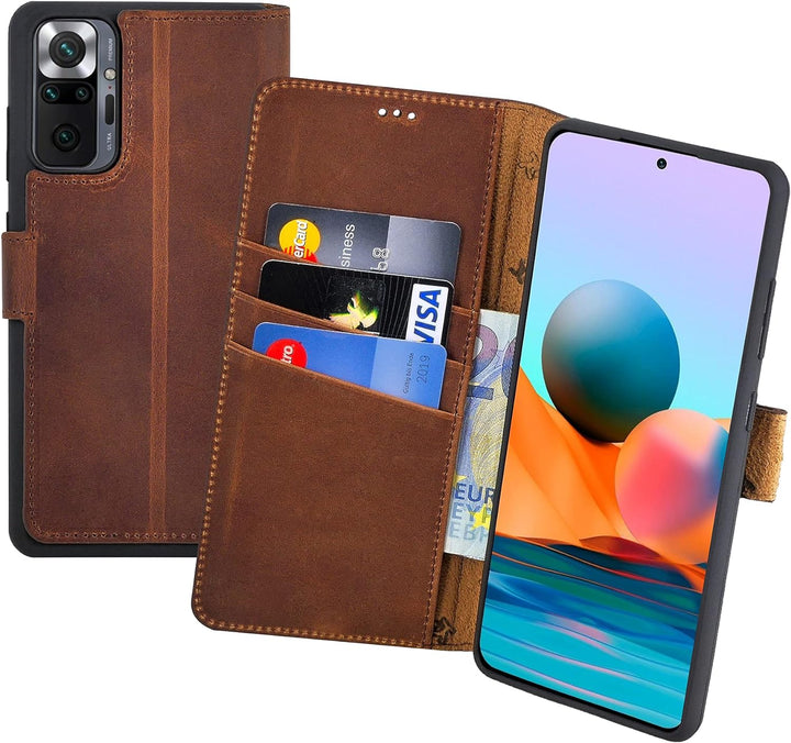 Suncase Book-Style Hülle kompatibel mit Xiaomi Redmi Note 10 Pro Leder Tasche (Slim-Fit) Lederhülle