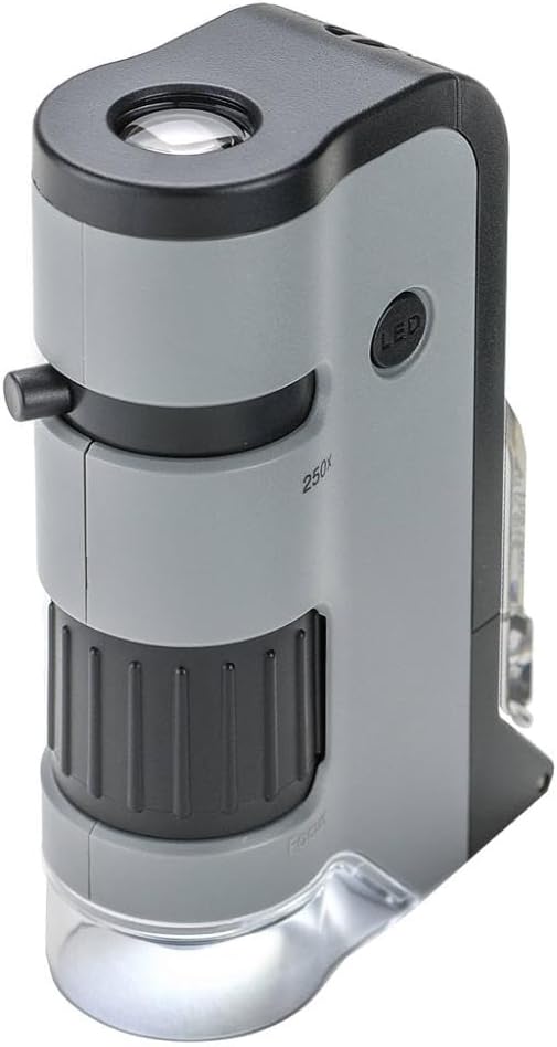 Carson MicroFlip 100x-250x Taschenmikroskop mit Smartphone-Adapter für Fotos und Videos (MP-250), Mi