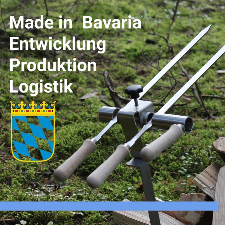 Premium Steckerlfisch Halter für Lagerfeuer - Platz für 2 Fische - Fisch Grill Spiesshalter für offe