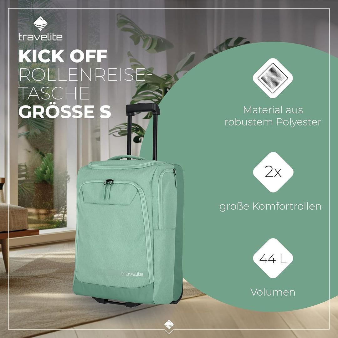 travelite Trolley Reisetasche mit Rollen klein, Kick Off, Praktischer Boardcase Handgepäck Trolley f