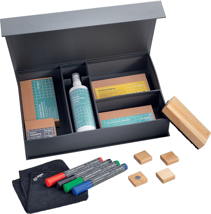 SIGEL BA311 Starterset - für Whiteboards und Glas-Magnetafeln - 4 Board-Marker, 4 Holz-Magnete, Eras