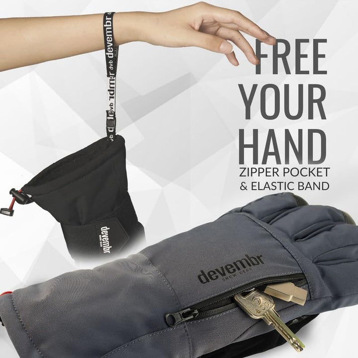 devembr Skihandschuhe mit Handgelenkschützern, Warme Snowboardhandschuhe für Herren und Damen